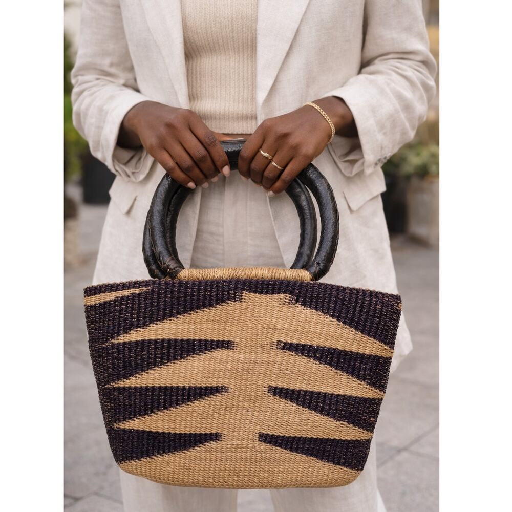 Handwoven Straw Basket Handbag Woven Tote – Leather Handles